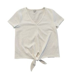 J. Crew Factory White Tie Front Short Sleeve Top